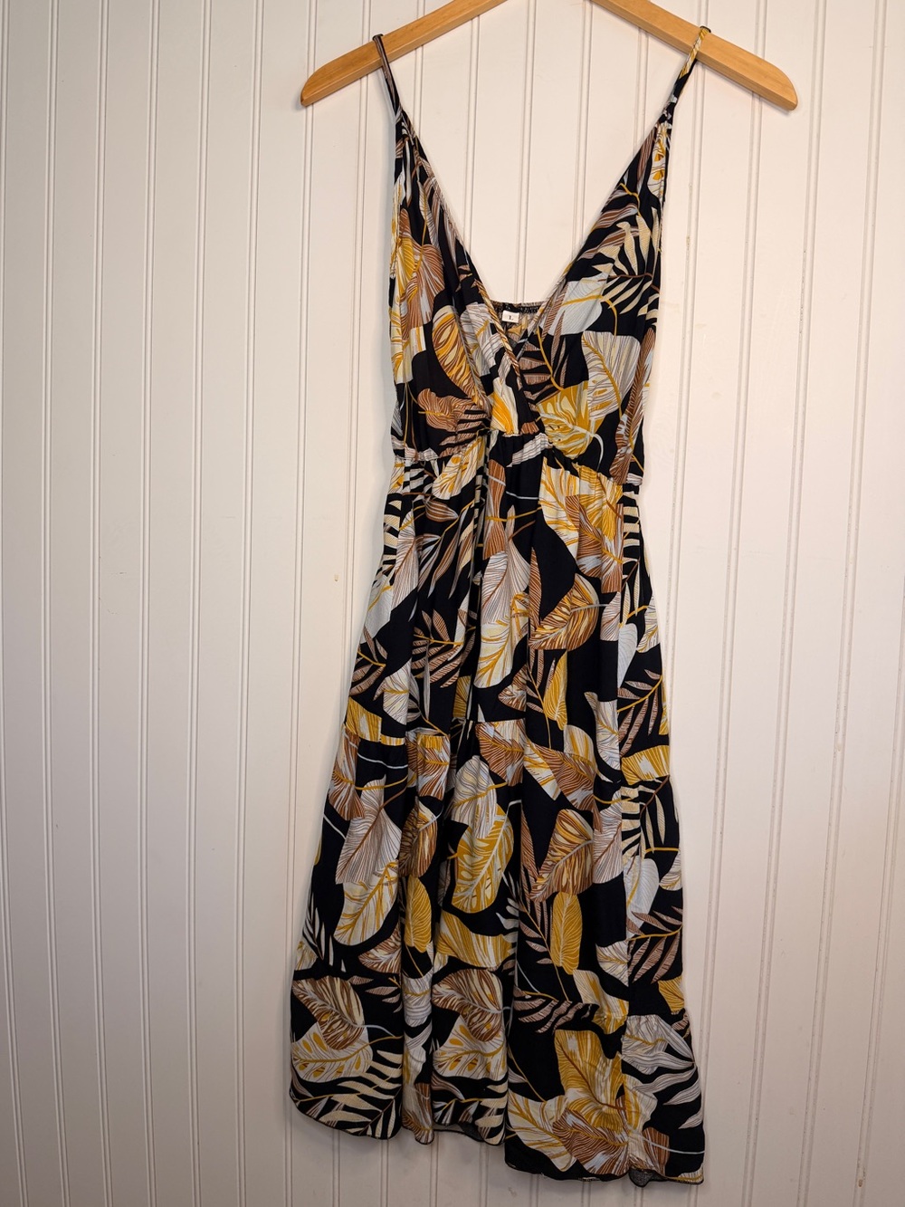 Tropical Palm Print Sundress V-Neck Tiered Sz L